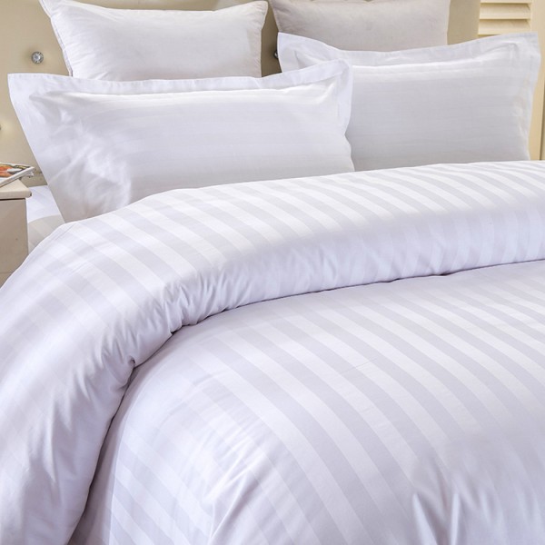 A striped white bedding set