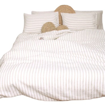 Natural linen striped bedding set