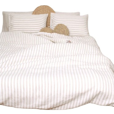 Natural linen striped bedding set