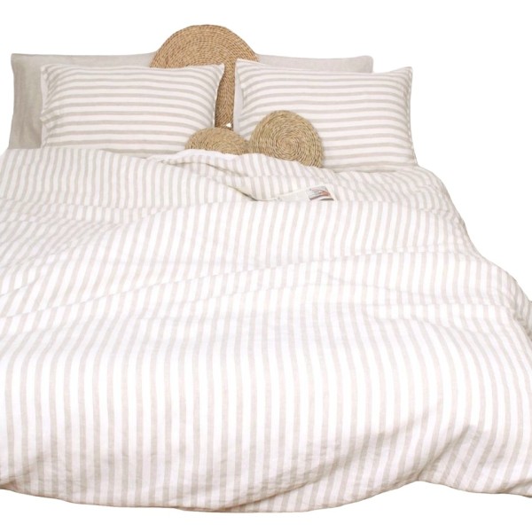 Natural linen striped bedding set