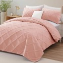 A set of soft bedding covers with light pink stripes
