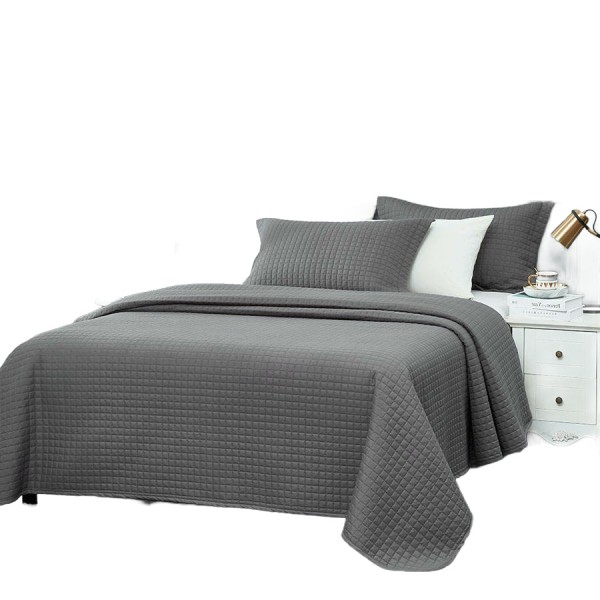 A grey quilted, skin-friendly bedding set