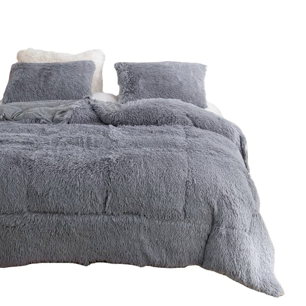 A grey plush warm bedding set