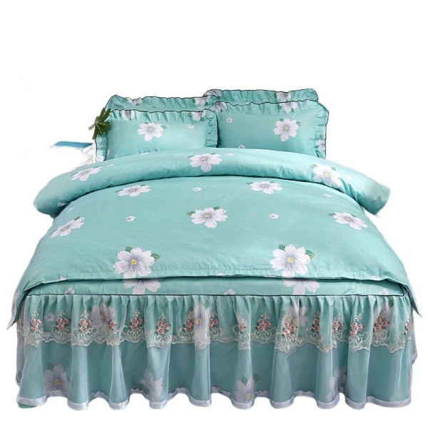 Thick embroidered lace floral pattern bedding set