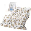 A single-sided printed fleece bed throw