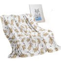 A single-sided printed fleece bed throw